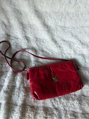 Vintage Red Leather Clutch Bag with Gold X Accent